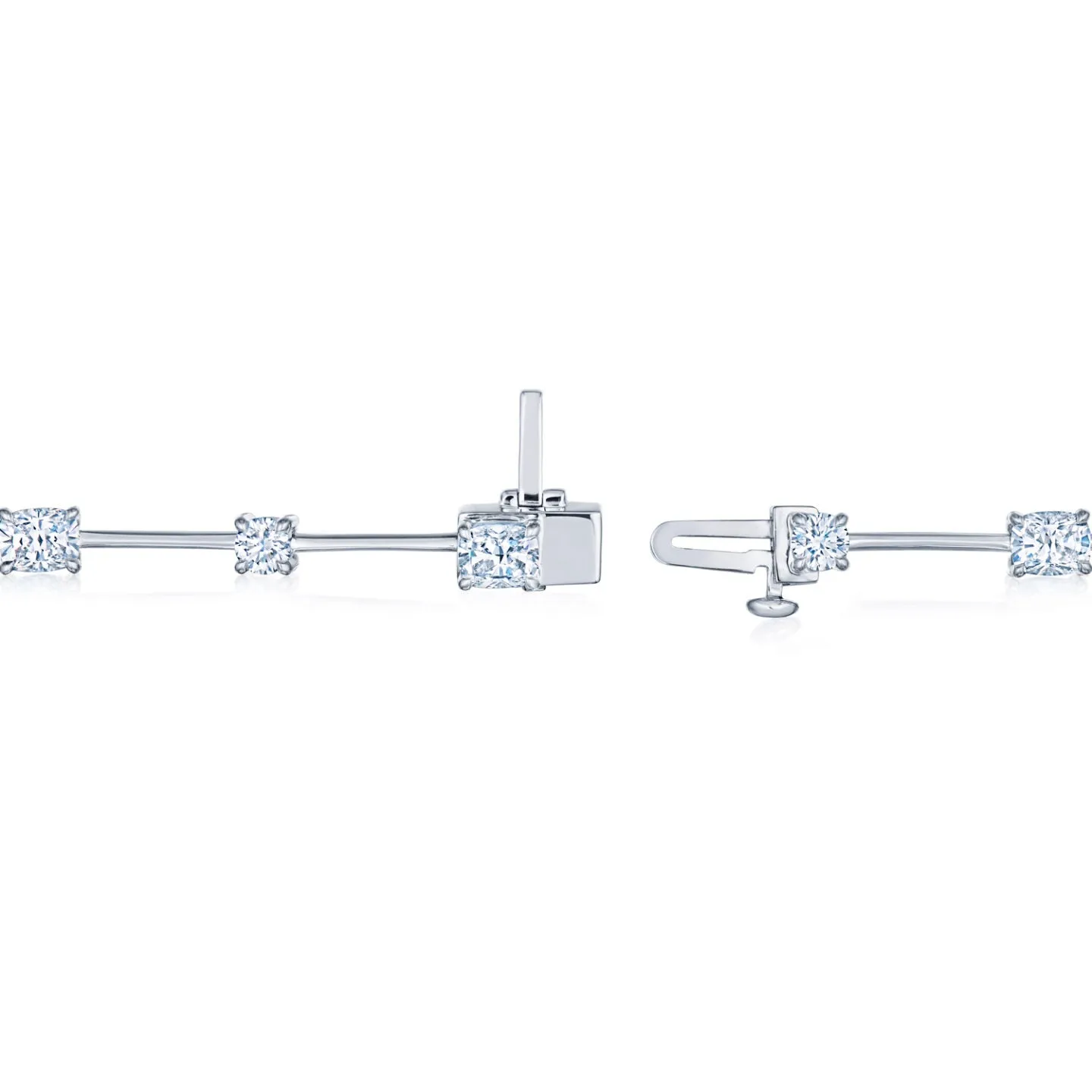 Line Bracelet with Round and Kwiat Cushion Diamonds