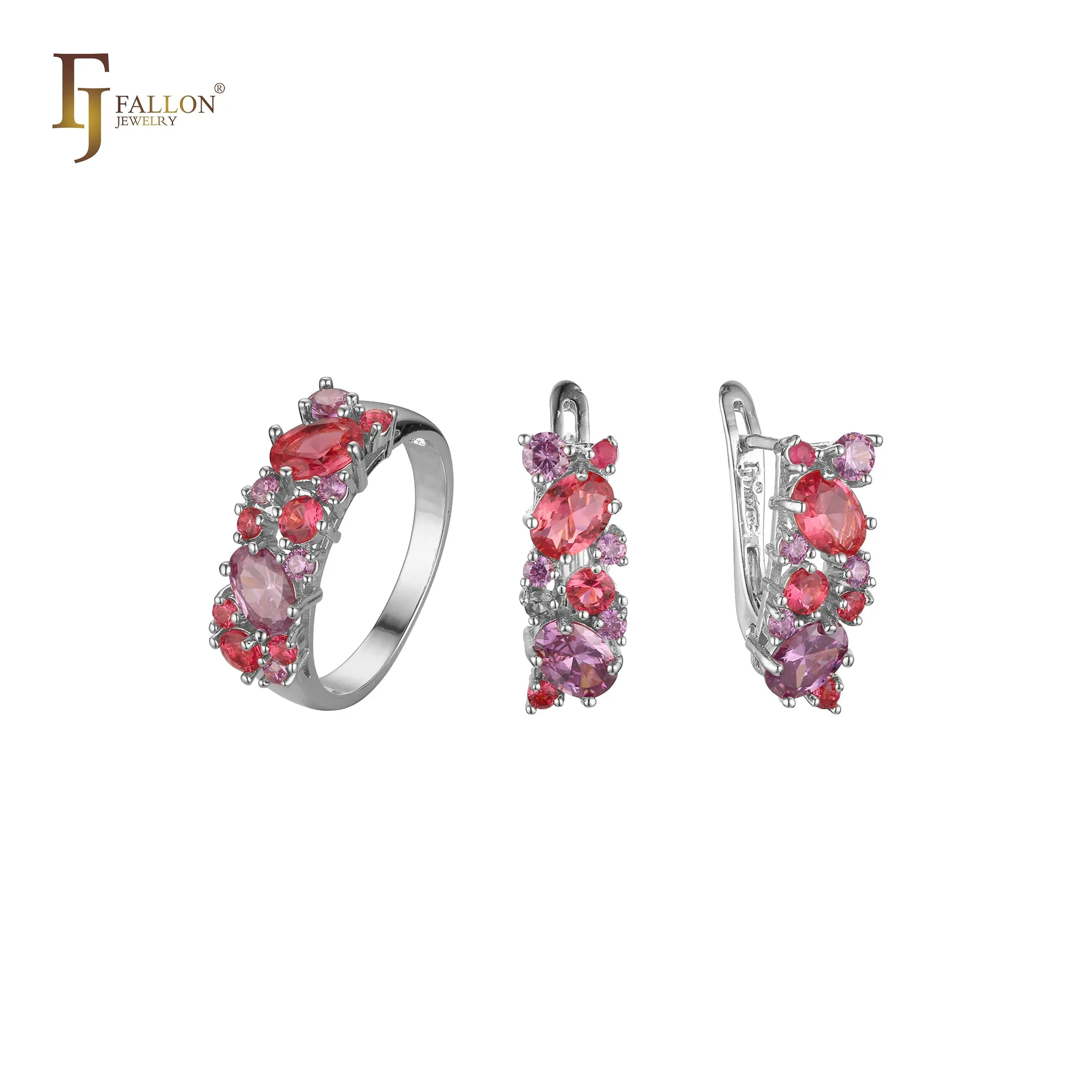 .Luxurious colorful cluster rings Rose Gold jewelry set