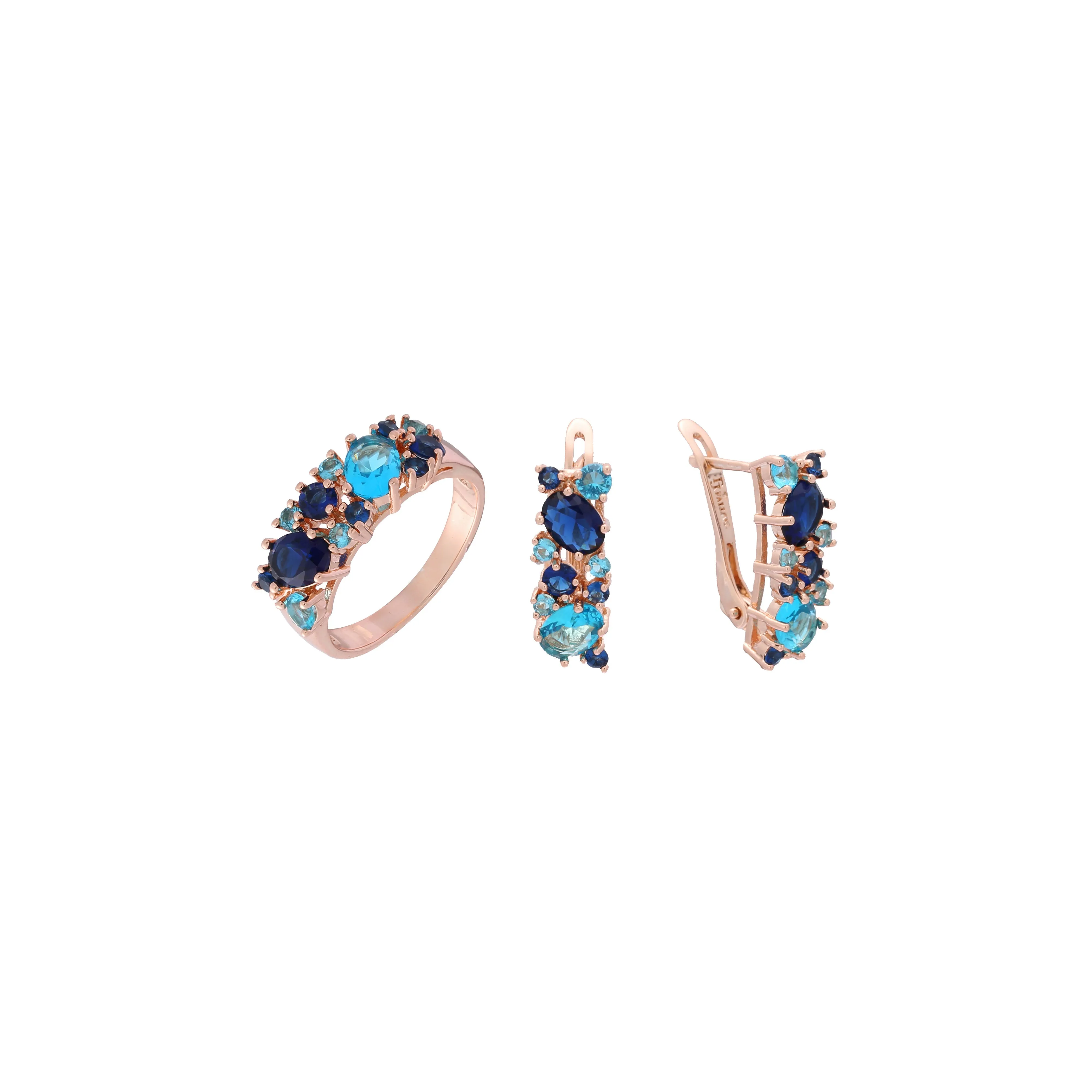 .Luxurious colorful cluster rings Rose Gold jewelry set