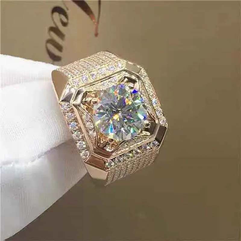 Luxurious Men's Rose Gold Natural Birthstone Crystal Ring