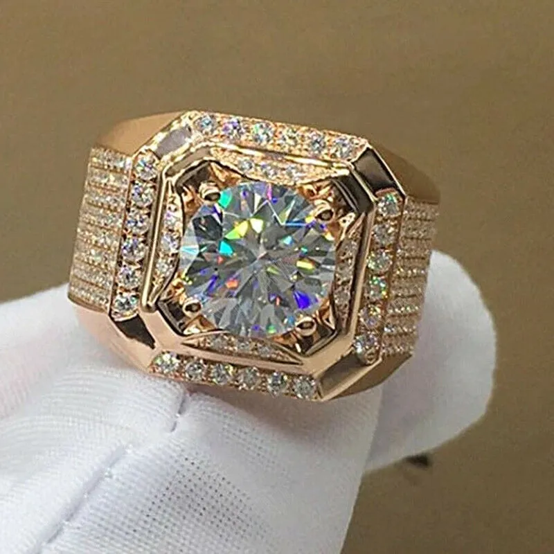 Luxurious Men's Rose Gold Natural Birthstone Crystal Ring