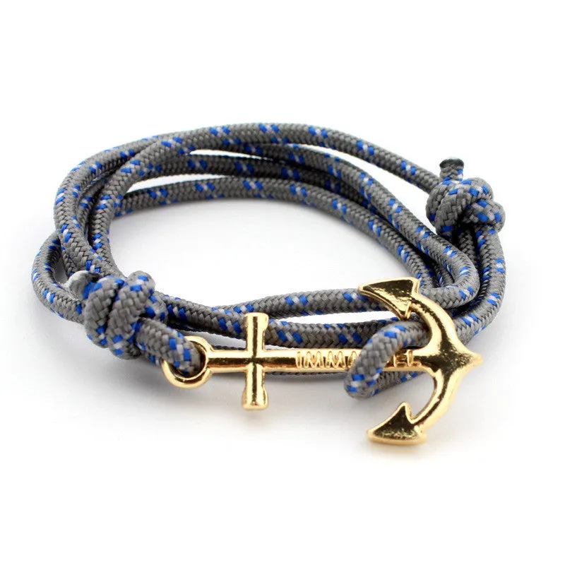 Men Jewelry Navy wind DIY Anchor Bracelet Weave Multilayer Bracelet for Women Cuir Bouton Pression Gold Plated Tom Hope