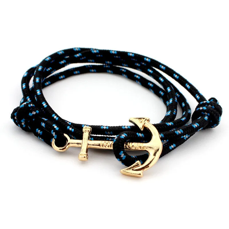 Men Jewelry Navy wind DIY Anchor Bracelet Weave Multilayer Bracelet for Women Cuir Bouton Pression Gold Plated Tom Hope