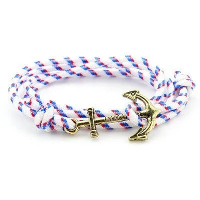 Men Jewelry Navy wind DIY Anchor Bracelet Weave Multilayer Bracelet for Women Cuir Bouton Pression Gold Plated Tom Hope