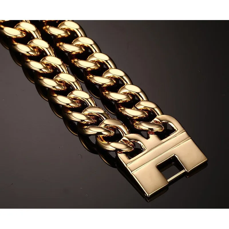 Men's 316L Stainless Steel Jewelry Great Wall Pattern 18K Gold Plated Double Hand Chain Men Bracelet For Male