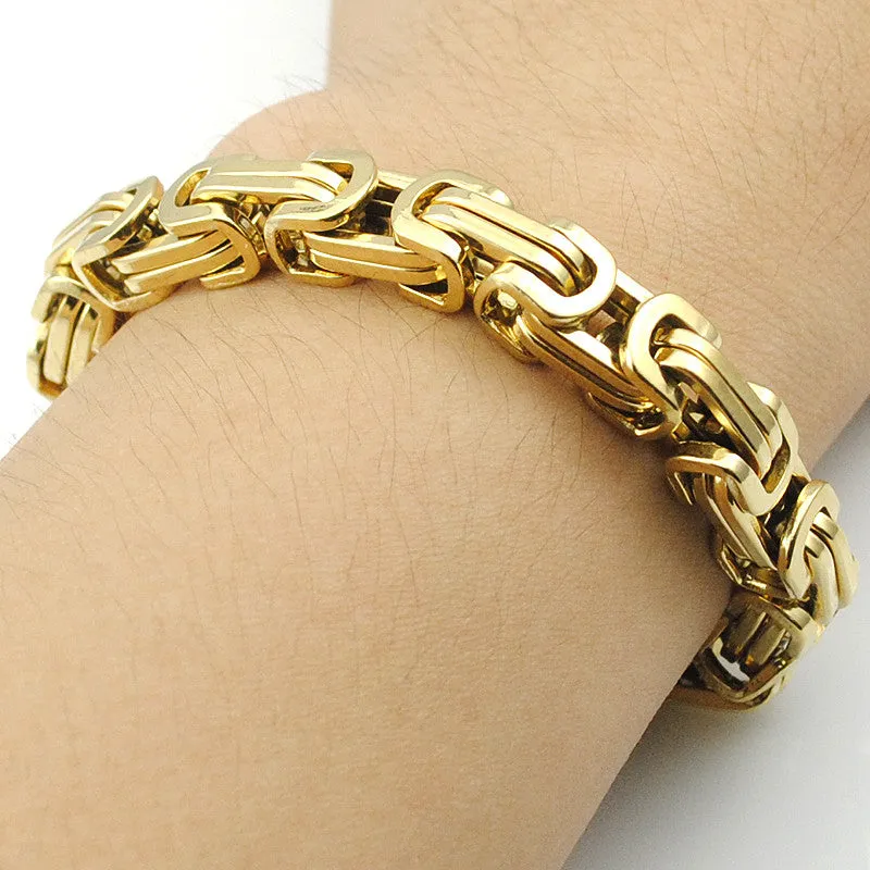 Men's Bracelets Gold Chain Link Bracelet Stainless Steel 8mm Width