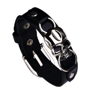 Men's Braided Punk Genuine Leather buckle Rock Punk Zinc Alloy Skull Charms Cuff Bracelet Bangles Casual Jewelry