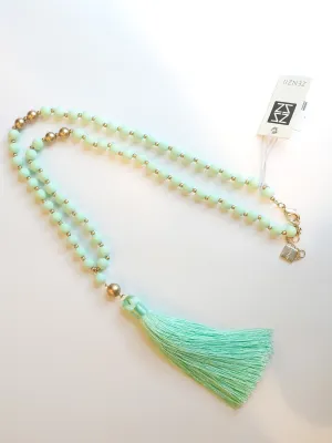 MINT BEADED TASSEL NECKLACE