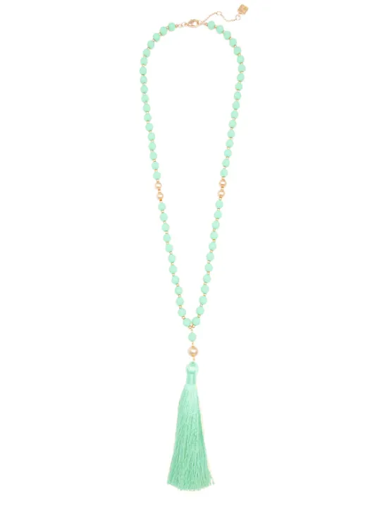 MINT BEADED TASSEL NECKLACE