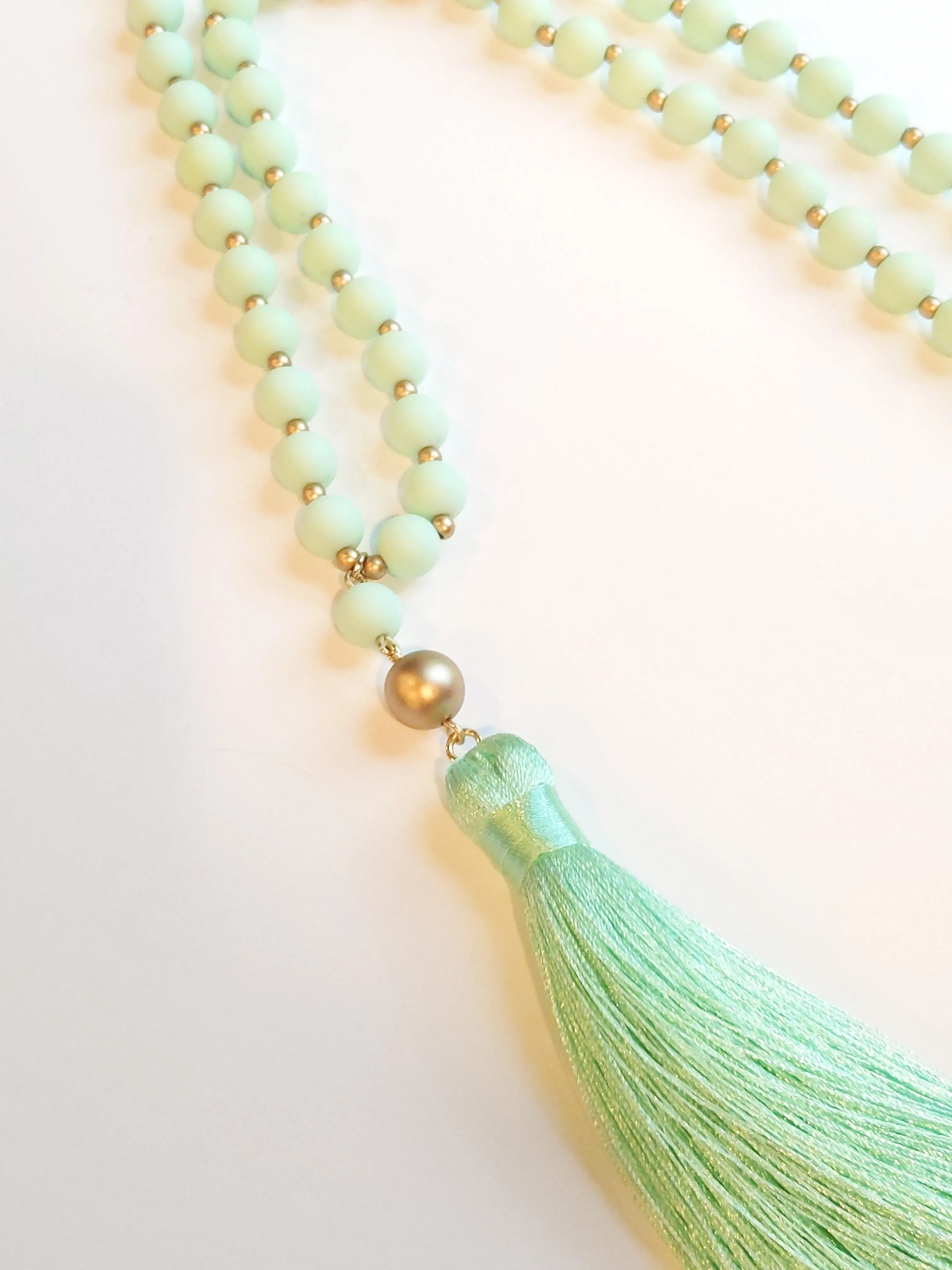 MINT BEADED TASSEL NECKLACE