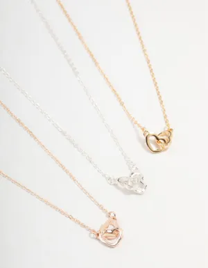 Mixed Metals Link Heart Necklaces 3-Pack