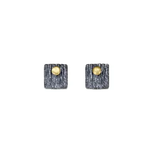 Modern Textured Square Earrings with 18k Gold Dots