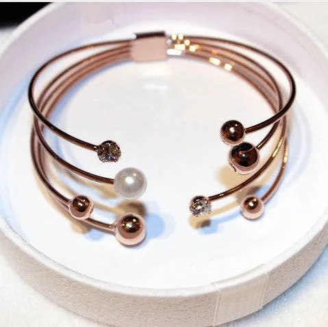 Multi-layer Rose Gold Plated Cuff Bracelets For Women Bangle Open Design Classic Fashion Jewelry Cute Gift