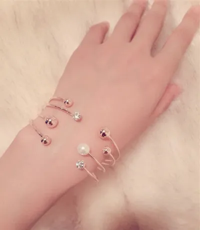 Multi-layer Rose Gold Plated Cuff Bracelets For Women Bangle Open Design Classic Fashion Jewelry Cute Gift