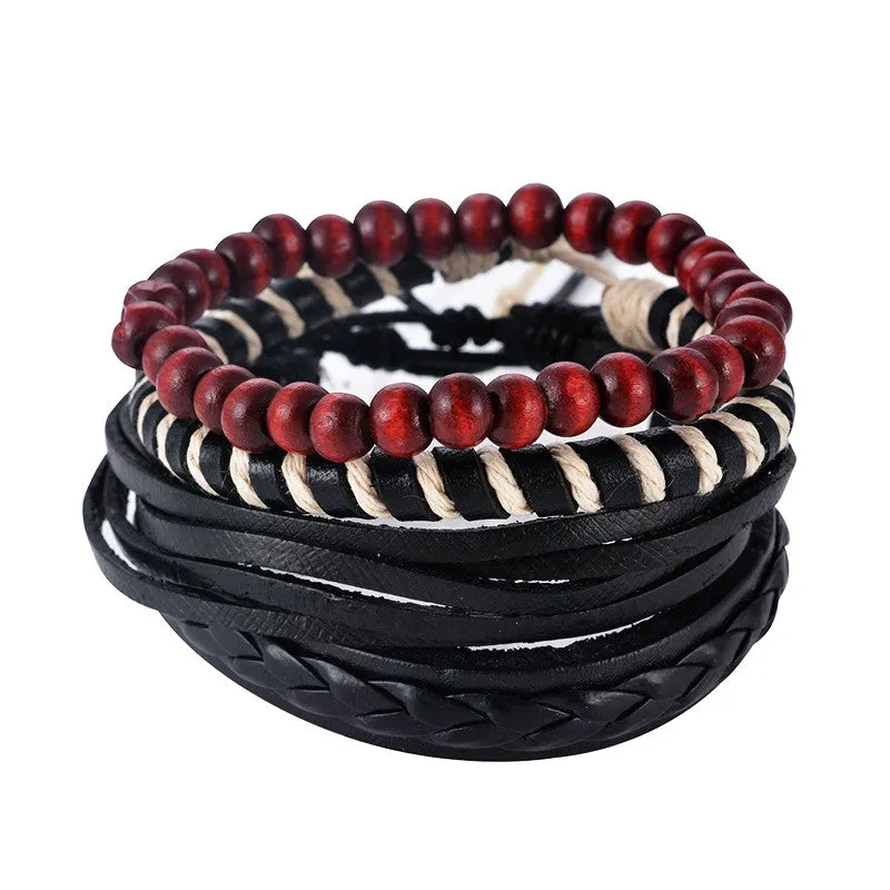 Multilayer Leather Bracelet Men Jewelry Boho Rock Wood Bead Bracelets For Women Love Vintage Bracelets & Bangles