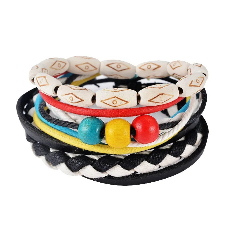 Multilayer Leather Bracelet Men Jewelry Boho Rock Wood Bead Bracelets For Women Love Vintage Bracelets & Bangles