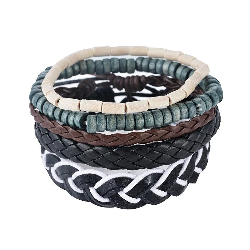 Multilayer Leather Bracelet Men Jewelry Boho Rock Wood Bead Bracelets For Women Love Vintage Bracelets & Bangles