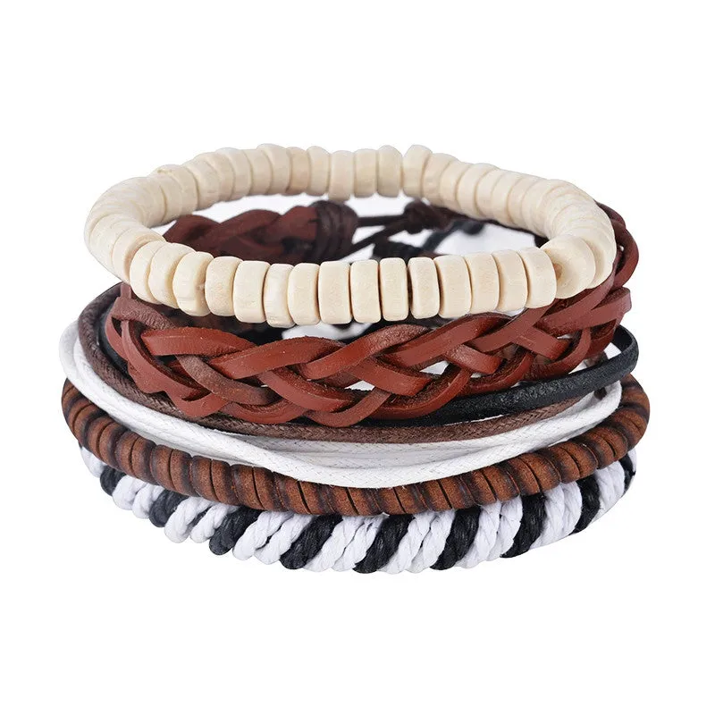 Multilayer Leather Bracelet Men Jewelry Boho Rock Wood Bead Bracelets For Women Love Vintage Bracelets & Bangles