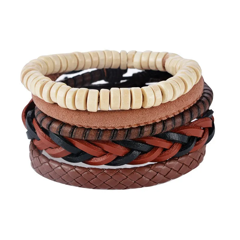 Multilayer Leather Bracelet Men Jewelry Boho Rock Wood Bead Bracelets For Women Love Vintage Bracelets & Bangles