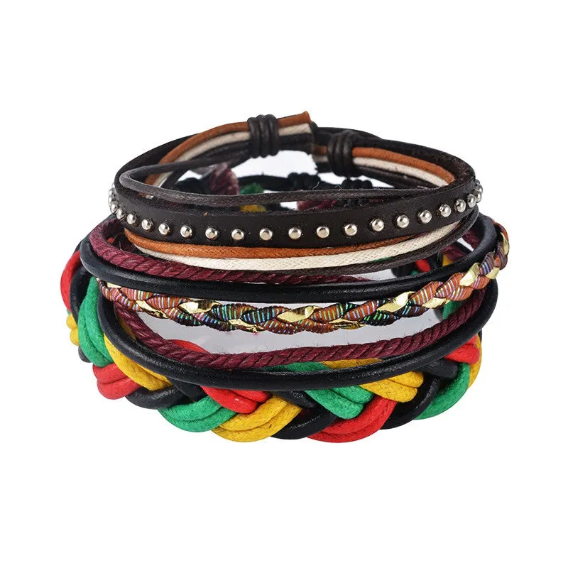 Multilayer Leather Bracelet Men Jewelry Boho Rock Wood Bead Bracelets For Women Love Vintage Bracelets & Bangles