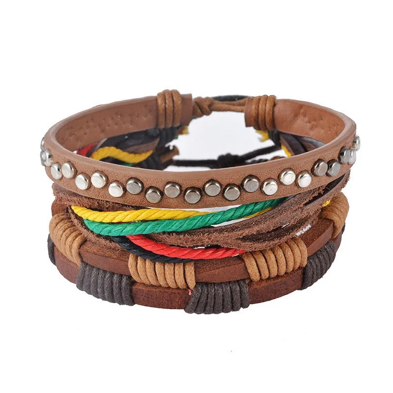 Multilayer Leather Bracelet Men Jewelry Boho Rock Wood Bead Bracelets For Women Love Vintage Bracelets & Bangles