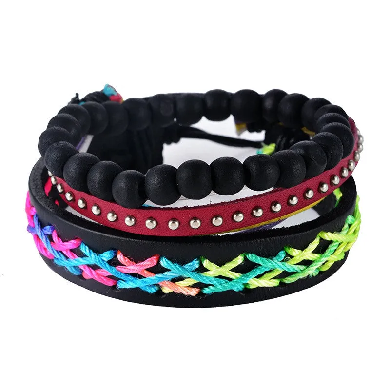 Multilayer Leather Bracelet Men Jewelry Boho Rock Wood Bead Bracelets For Women Love Vintage Bracelets & Bangles