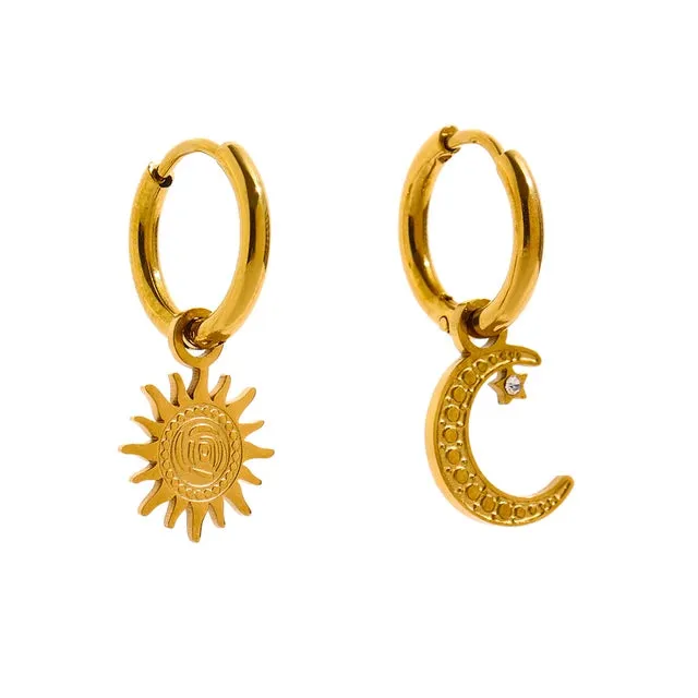 Nalani Luxe 18k Gold Plated Sun and Moon Earrings