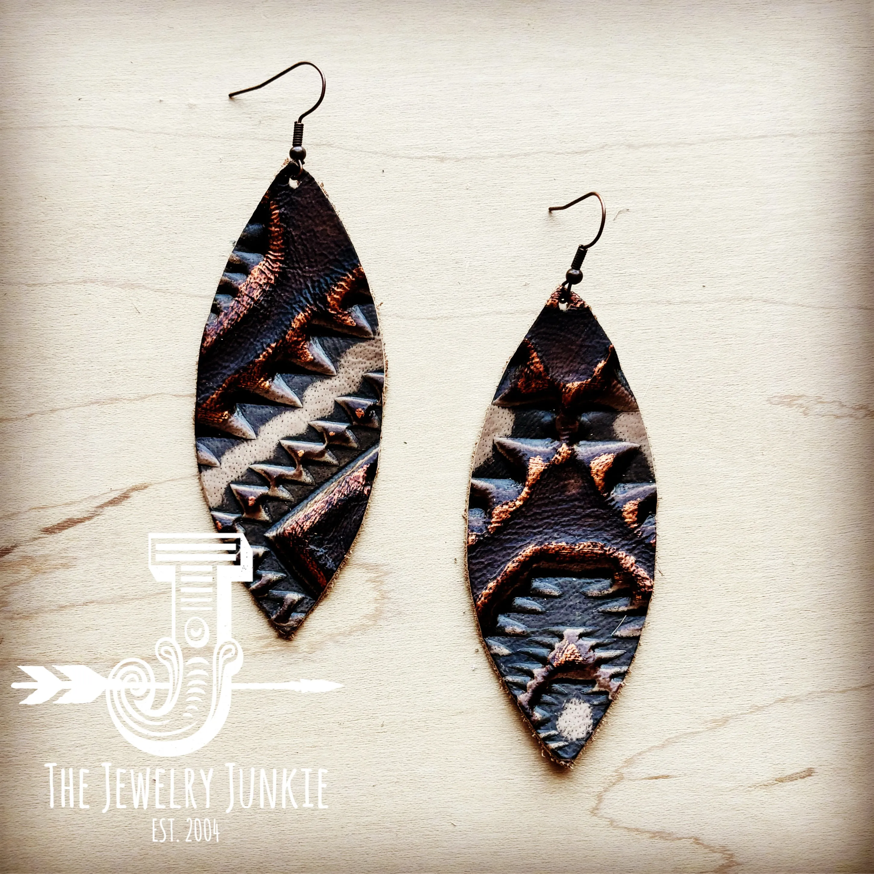 **Narrow Leather Oval Earrings-Aztec Copper 217v