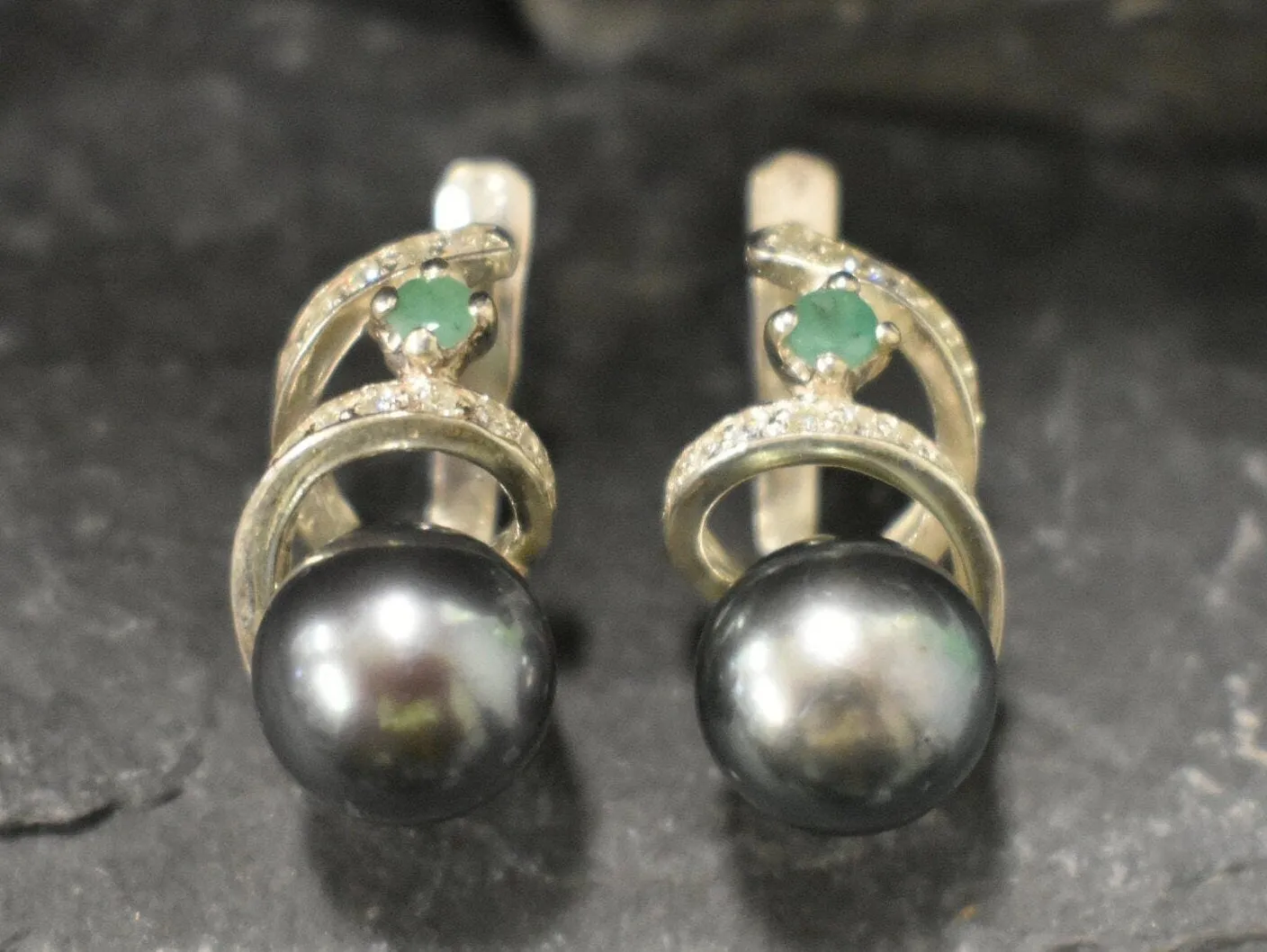 Natural Black Pearl Earrings - Large Vintage Studs - June Birthstone Earrings