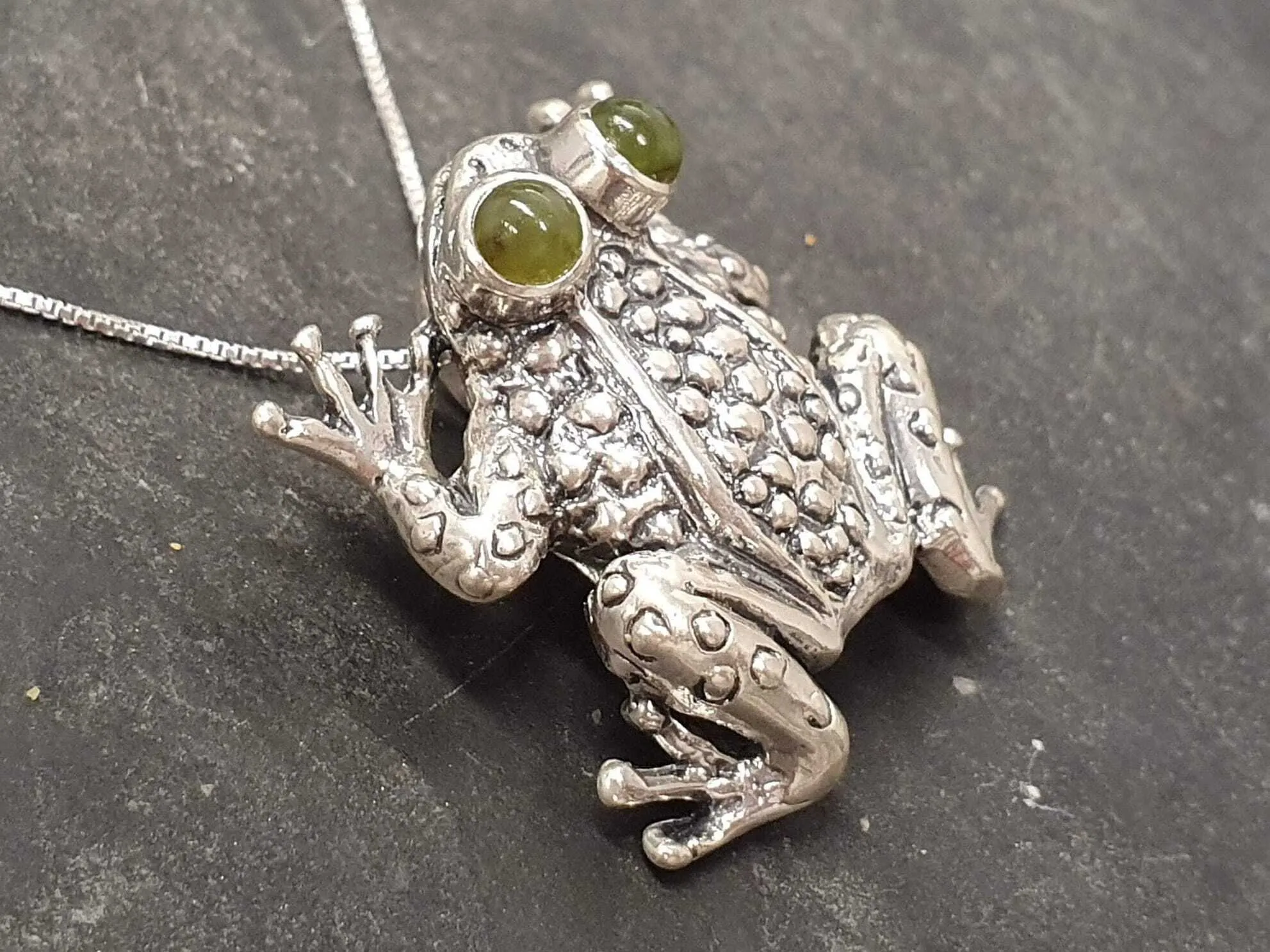 Nephrite Necklace - Silver Frog Pendant - Natural Nephrite Necklace