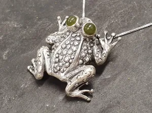 Nephrite Necklace - Silver Frog Pendant - Natural Nephrite Necklace