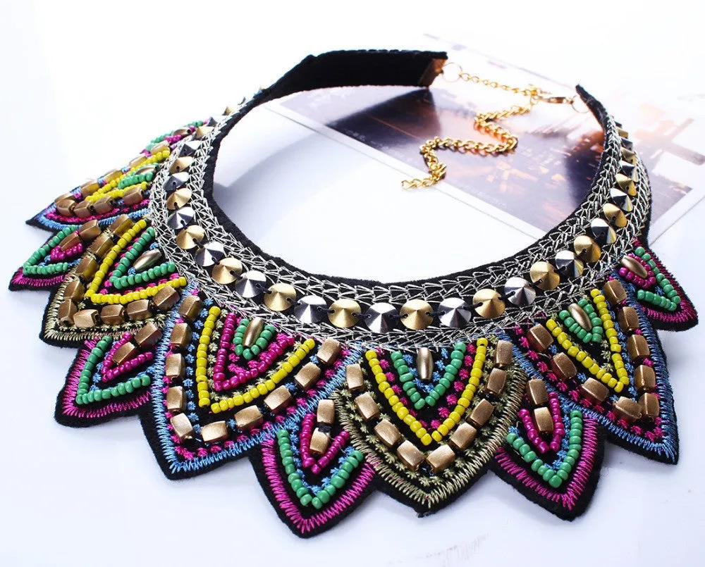 New Colorful Fashion Leaf Rhinestone Resin Short Women Collar Choker Necklace Statement Jewelry