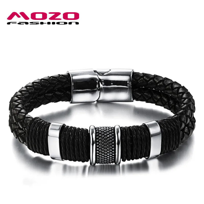 New Fashion Fine Jewelry Tide Men Leather Titanium Steel Male Vintage Bracelet