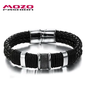 New Fashion Fine Jewelry Tide Men Leather Titanium Steel Male Vintage Bracelet