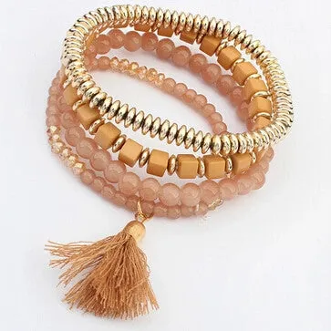 New Fashion Personalized Bohemian Ethnic Style Multilayer Beaded Tassel Elastic Charm Bracelets cuir Jewelry for Women Men