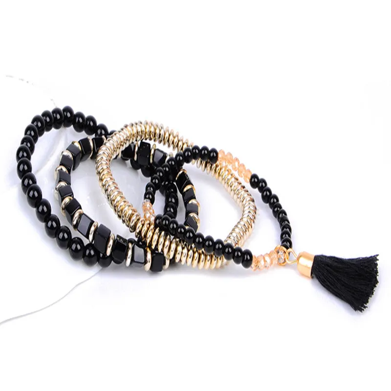 New Fashion Personalized Bohemian Ethnic Style Multilayer Beaded Tassel Elastic Charm Bracelets cuir Jewelry for Women Men