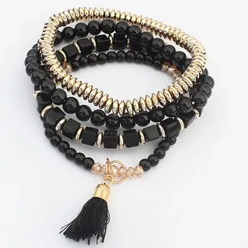 New Fashion Personalized Bohemian Ethnic Style Multilayer Beaded Tassel Elastic Charm Bracelets cuir Jewelry for Women Men