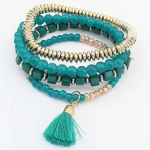 New Fashion Personalized Bohemian Ethnic Style Multilayer Beaded Tassel Elastic Charm Bracelets cuir Jewelry for Women Men