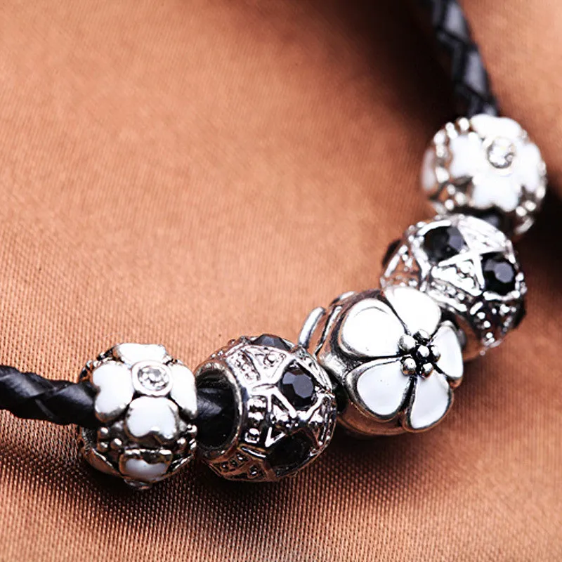 NEW FASHION Unique 925 Bracelet Women Leather Vintage Silver Charm Original Bracelet Leather for Women Fashion Imitation Jewelry