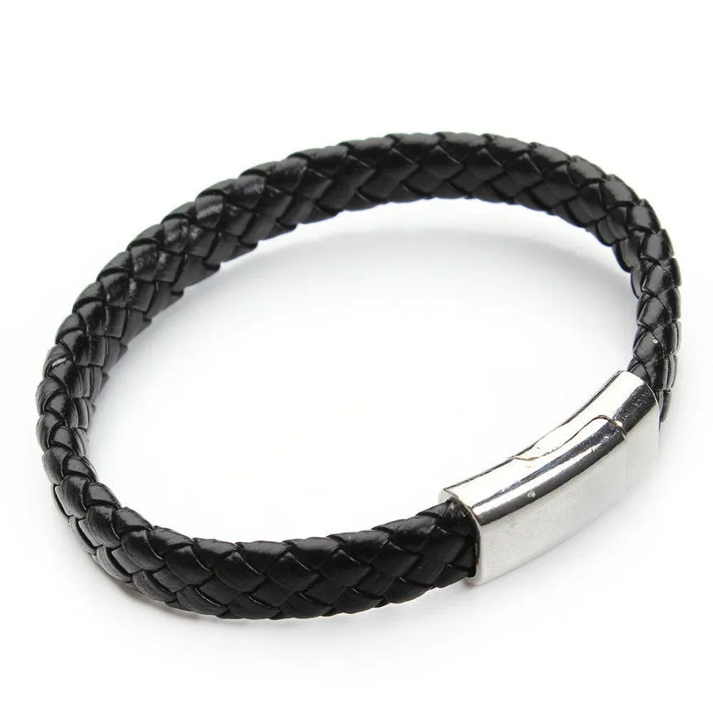 New Handmade Black & Brown Genuine Braided Leather Bracelet Magnetic Clasps Bracelets & Bangles for Men Pulseiras