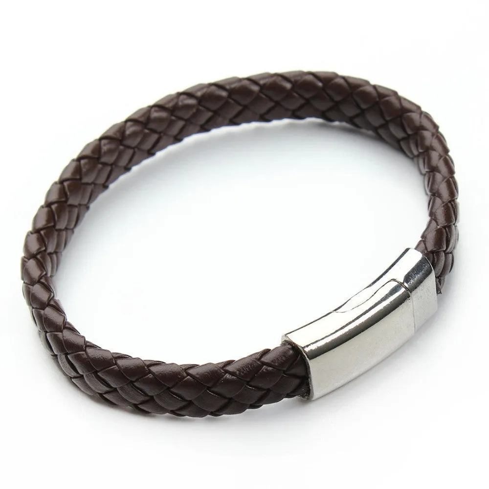 New Handmade Black & Brown Genuine Braided Leather Bracelet Magnetic Clasps Bracelets & Bangles for Men Pulseiras