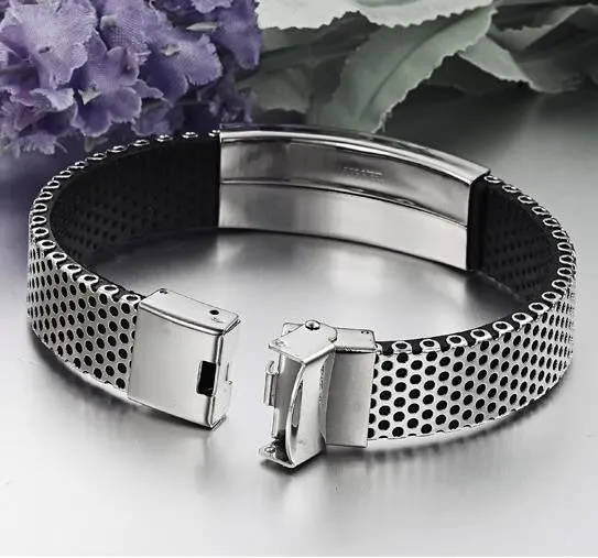 New Hot Fashion Fine Jewelry Stainless Steel Pu Leather Bracelet Men Silver Bracelets Bangle For Men Gift