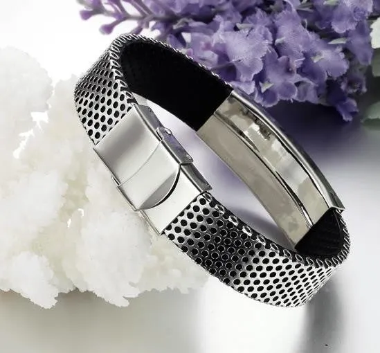 New Hot Fashion Fine Jewelry Stainless Steel Pu Leather Bracelet Men Silver Bracelets Bangle For Men Gift