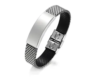 New Hot Fashion Fine Jewelry Stainless Steel Pu Leather Bracelet Men Silver Bracelets Bangle For Men Gift