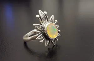 Opal Statement Ring - Large Flower Ring - Natural Fire Opal Ring