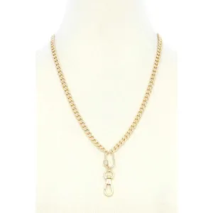 Oval Charm Curb Link Metal Necklace