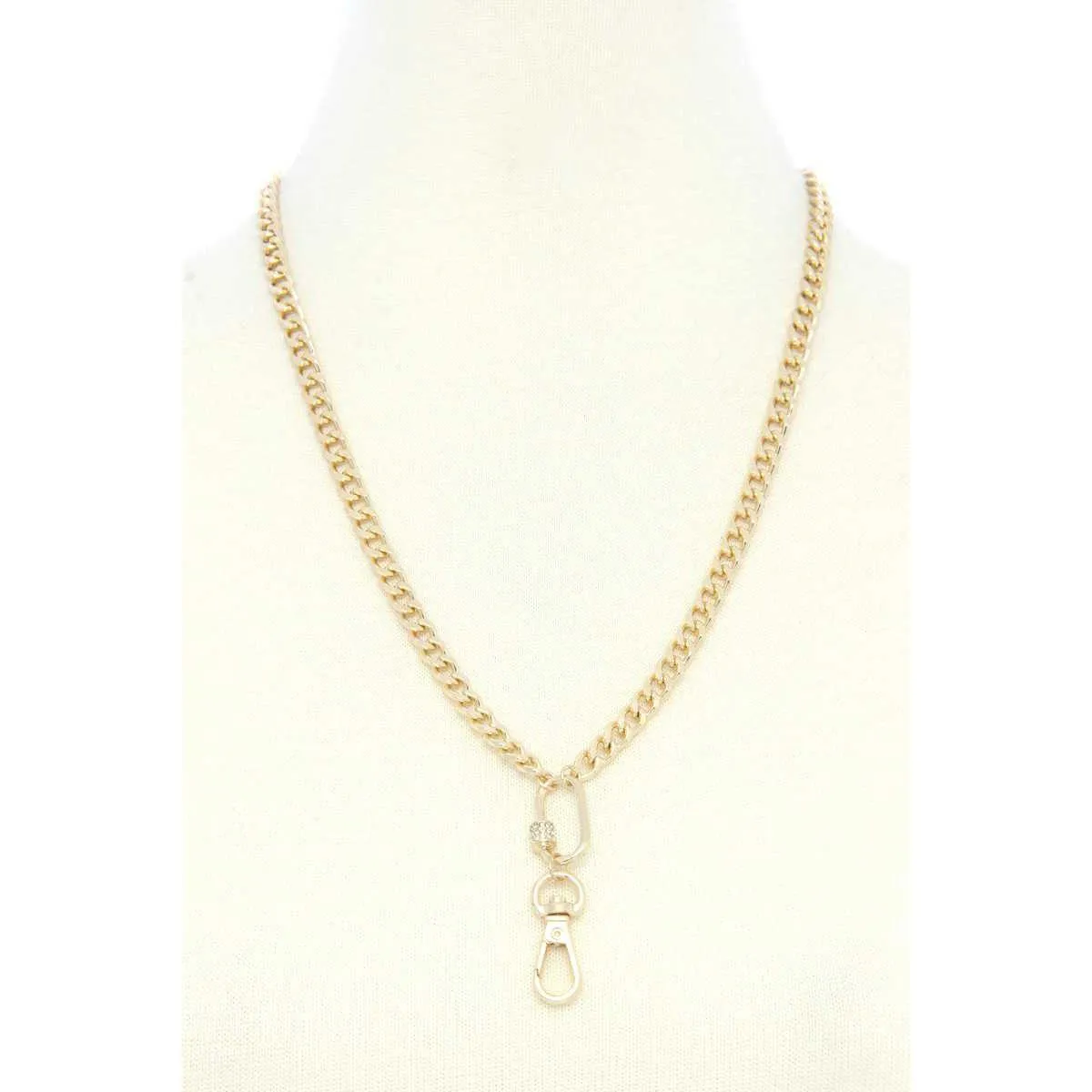 Oval Charm Curb Link Metal Necklace