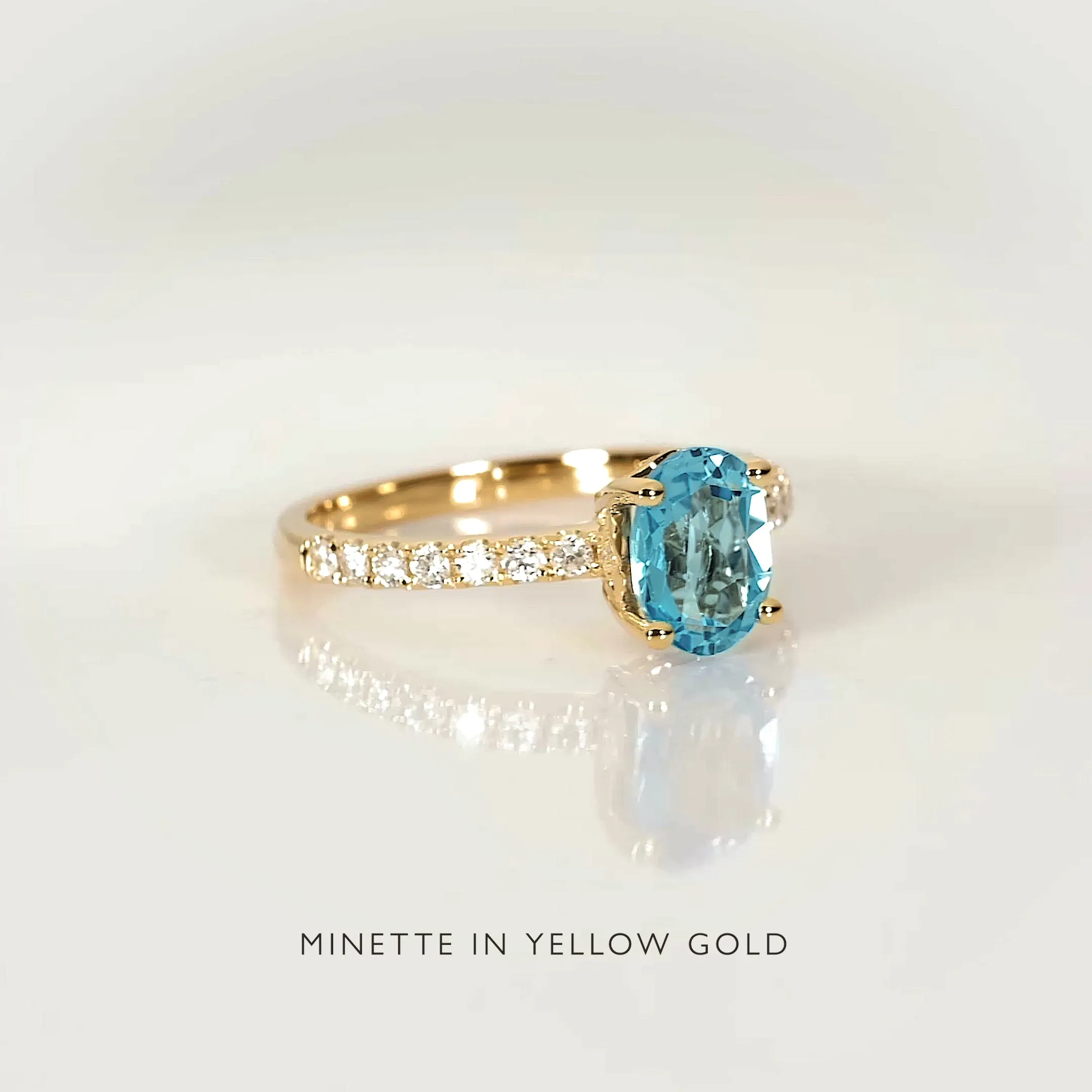 Oval Swiss Blue Topaz and Diamond Ring Rose Gold - Minette