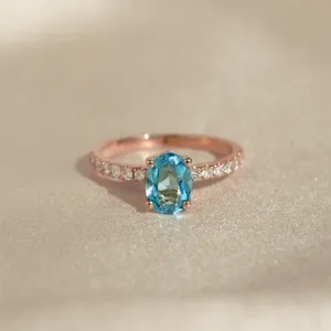 Oval Swiss Blue Topaz and Diamond Ring Rose Gold - Minette