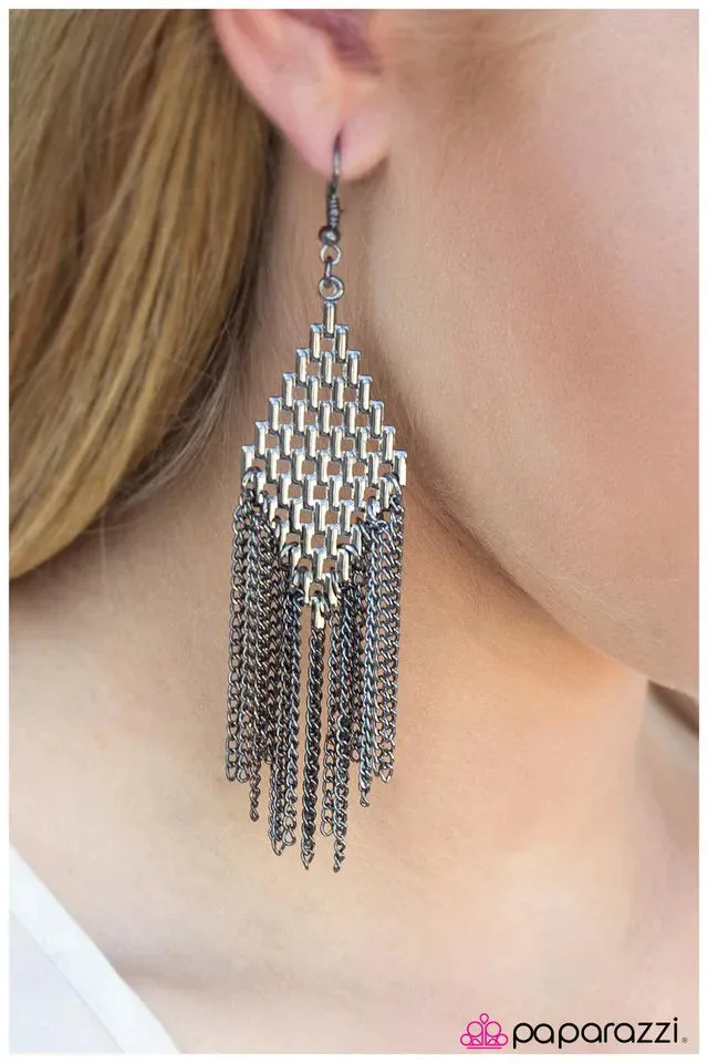 Paparazzi Earring ~ Lunatic Fringe - Black